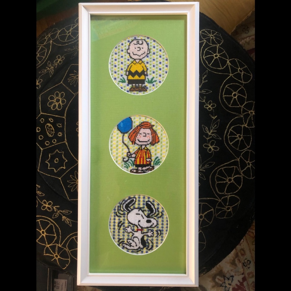 Needlepoint Peanuts Gang Trio Wall Hanging Snoopy Handmade